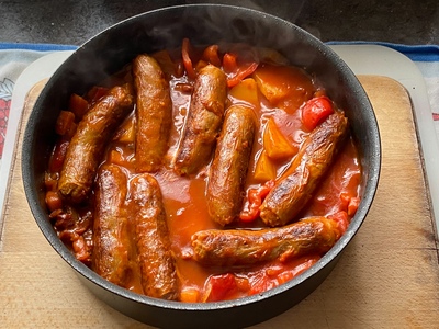 Completed sausage and red Pepper hotpot.