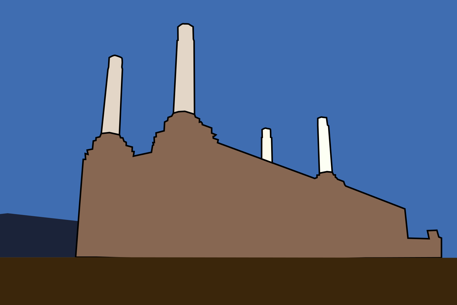 An outline image of Battersea Power Station.